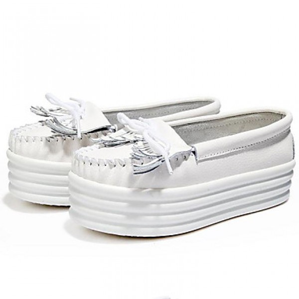 Women's Flats Spring/Summer/Fall/Winter Creepers Nappa Leather Office & Career /Casual Platform Tassel White Sneaker