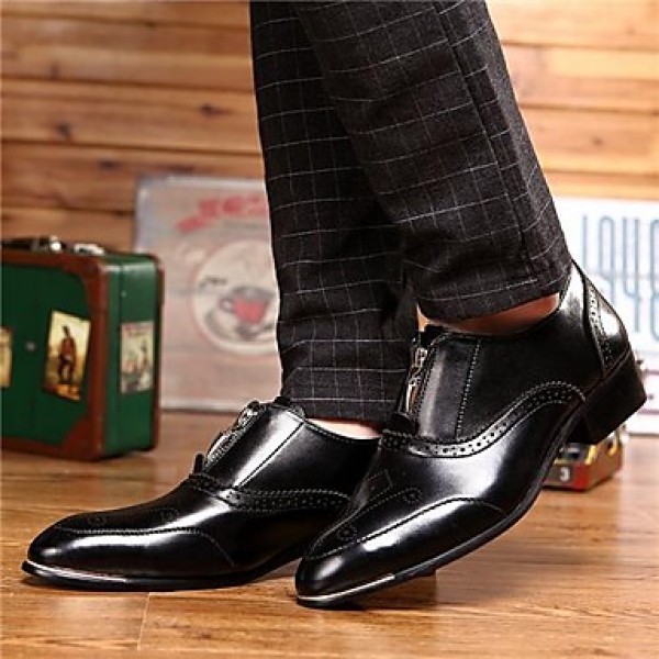 Men's Shoes Leather Casual Oxfords Casual Low Heel Zipper Black  