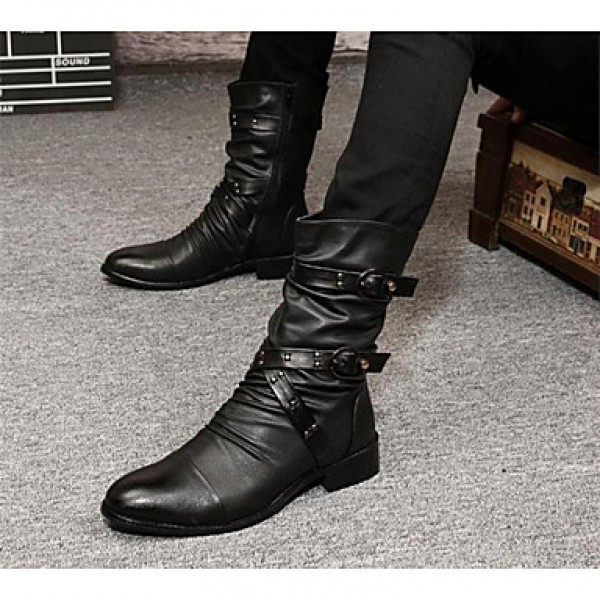 Men's Shoes Casual Leather Boots Black  