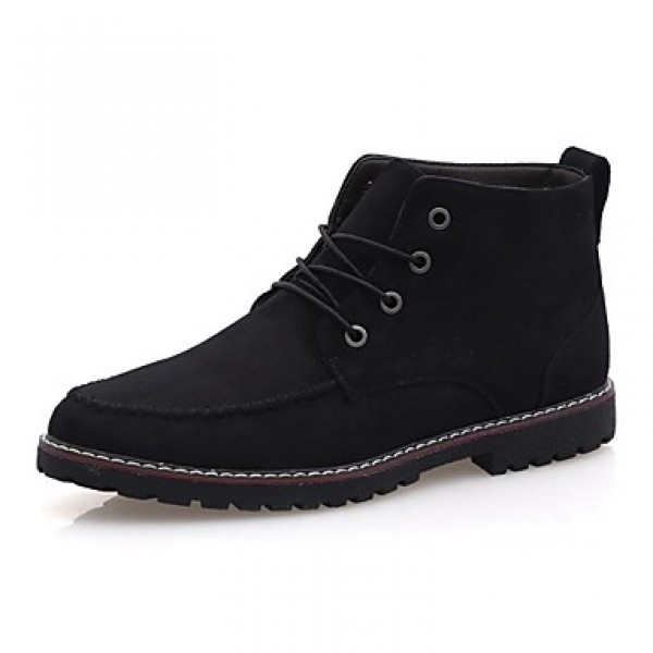 Men's Shoes Leather Casual Boots Casual Flat Heel Lace-up Black / Blue / Brown  