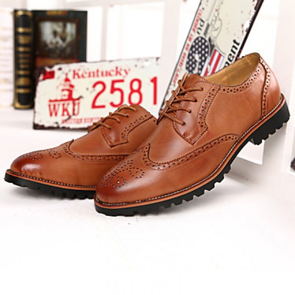 Men's Shoes Leather Casual Oxfords Casual Flat Heel Black / Brown  