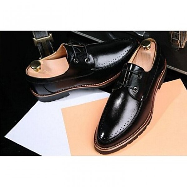 Men's Shoes Leather Casual Loafers Casual Flat Heel Lace-up Black / Yellow  