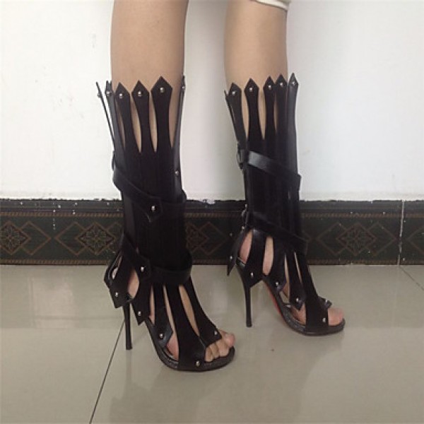 Women's Shoes Leatherette Stiletto Heel Heels / Peep Toe Sandals / Heels Party & Evening / Dress / Casual Black / White