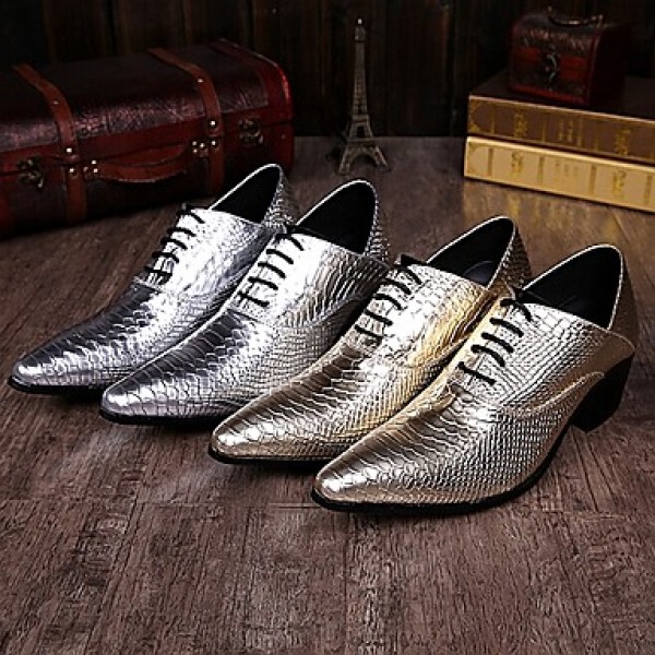 Men's Shoes Limited Edition Pure Handmade Wedding/Party & Evening Leather Oxfords Gold/Silver  