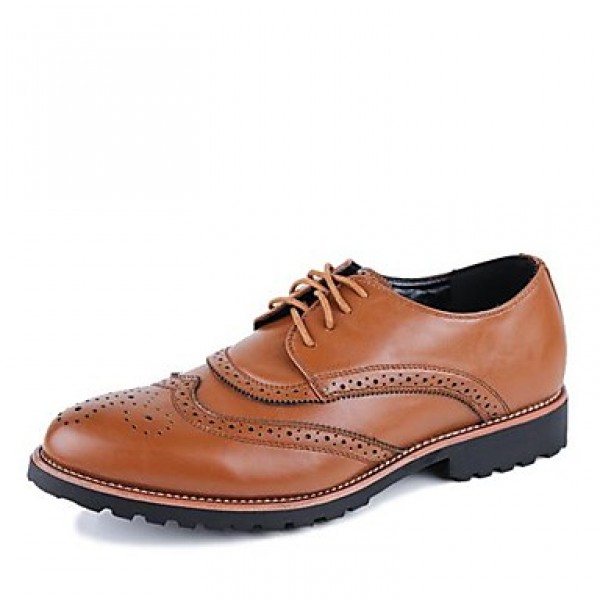 Men's Shoes Leather Casual Oxfords Casual Flat Heel Lace-up Black / Brown / White  