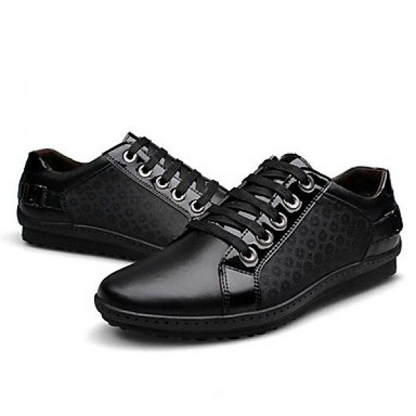 Men's Shoes Leather Casual Fashion Sneakers Casual Flat Heel Lace-up Black  