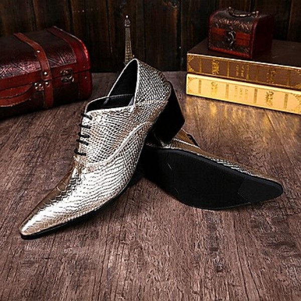 Men's Shoes Limited Edition Pure Handmade Wedding/Party & Evening Leather Oxfords Gold/Silver  