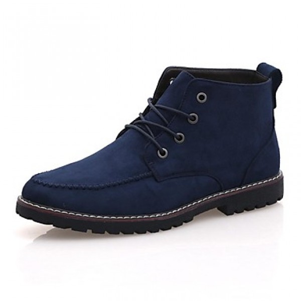 Men's Shoes Leather Casual Boots Casual Flat Heel Lace-up Black / Blue / Brown  