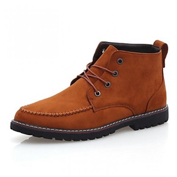 Men's Shoes Leather Casual Boots Casual Flat Heel Lace-up Black / Blue / Brown  