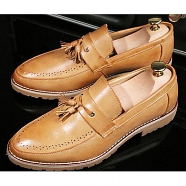 Men's Shoes Leather Casual Loafers Casual Flat Heel Lace-up Black / Yellow  