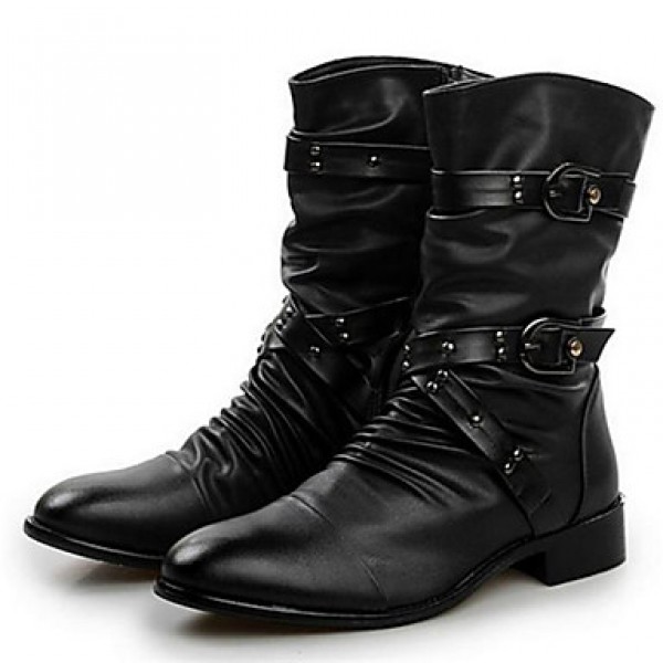 Men's Shoes Casual Leather Boots Black  