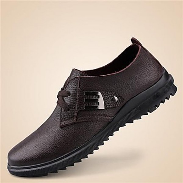 Men's Shoes Leather Casual Oxfords Casual Flat Heel Lace-up Black / Brown  