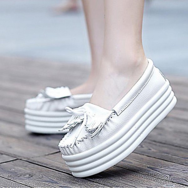 Women's Flats Spring/Summer/Fall/Winter Creepers Nappa Leather Office & Career /Casual Platform Tassel White Sneaker