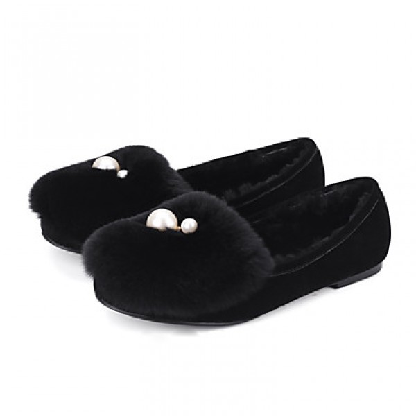 Women's Flats Spring / Fall / Winter Comfort Fur Outdoor / Dress / Casual Flat Heel Slip-on Black / Red Others